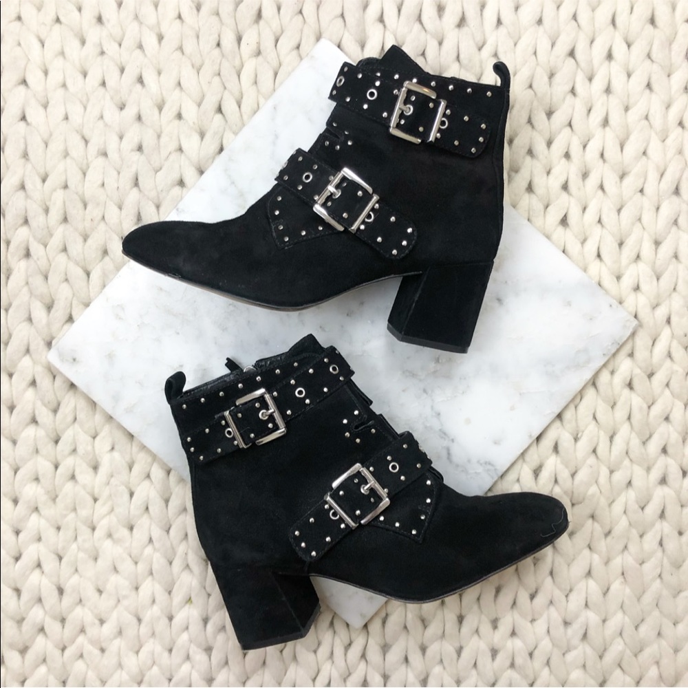 Rebecca Minkoff Black Suede Silver Stud Booties
